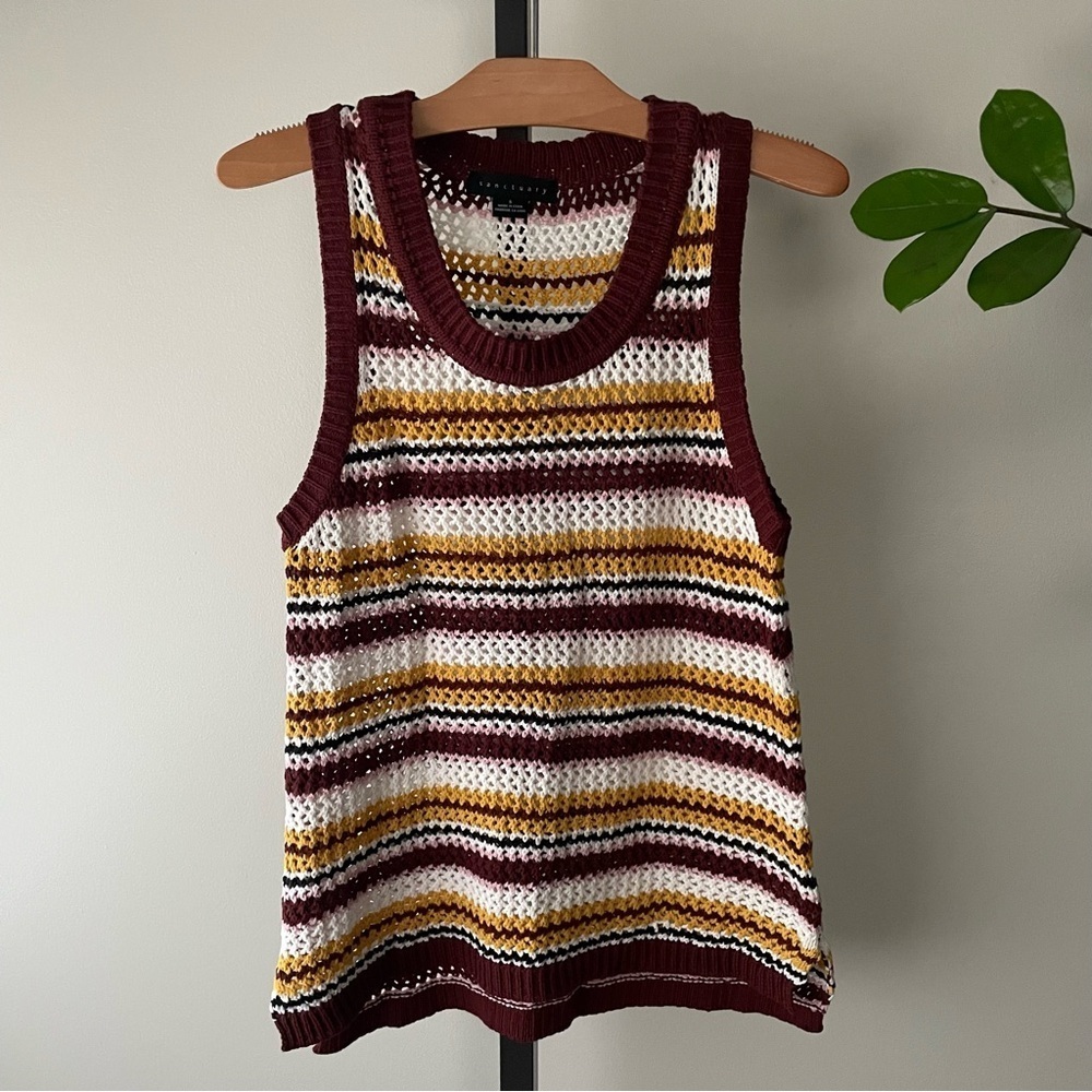 Sanctuary Sunland Knit Crochet Sweater Tank Top Sleeveless Striped Earthy Small